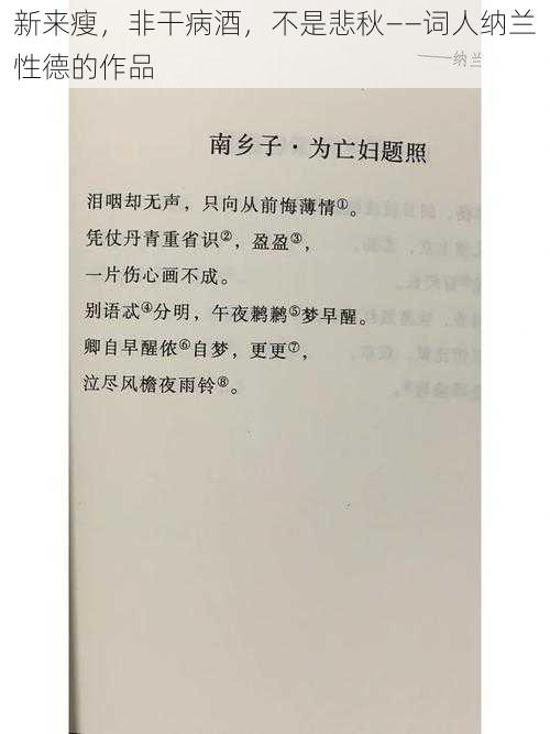 新来瘦，非干病酒，不是悲秋——词人纳兰性德的作品