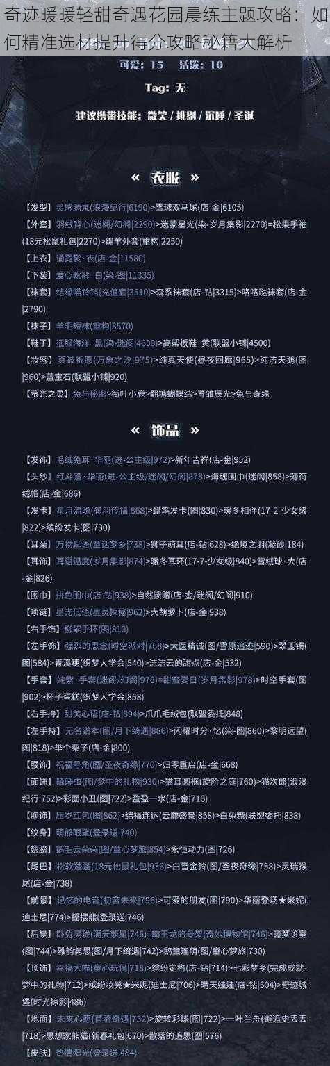 奇迹暖暖轻甜奇遇花园晨练主题攻略：如何精准选材提升得分攻略秘籍大解析