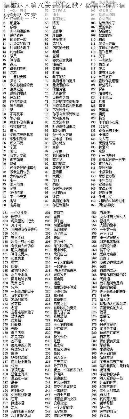 猜歌达人第76关是什么歌？微信小程序猜歌达人答案