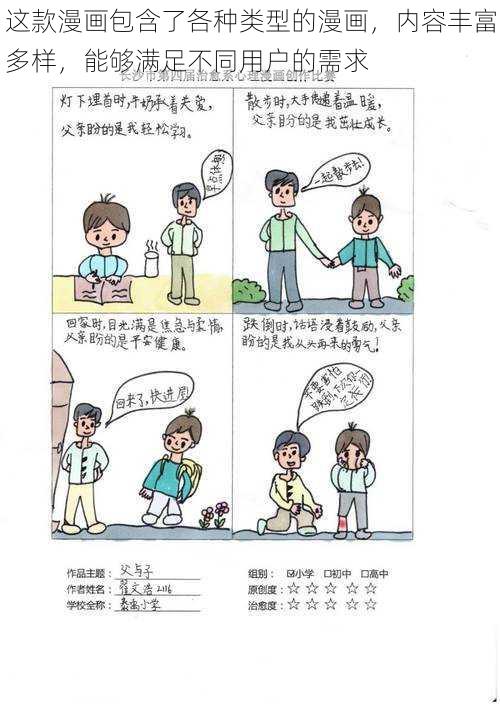 这款漫画包含了各种类型的漫画，内容丰富多样，能够满足不同用户的需求