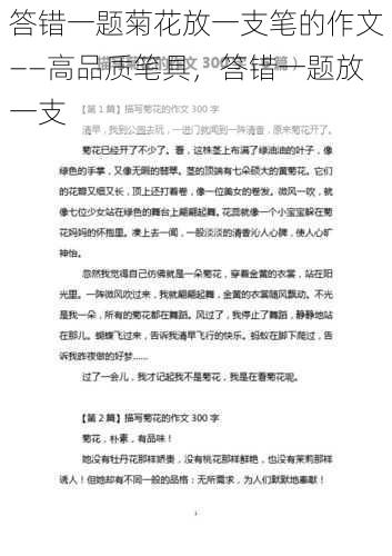 答错一题菊花放一支笔的作文——高品质笔具，答错一题放一支